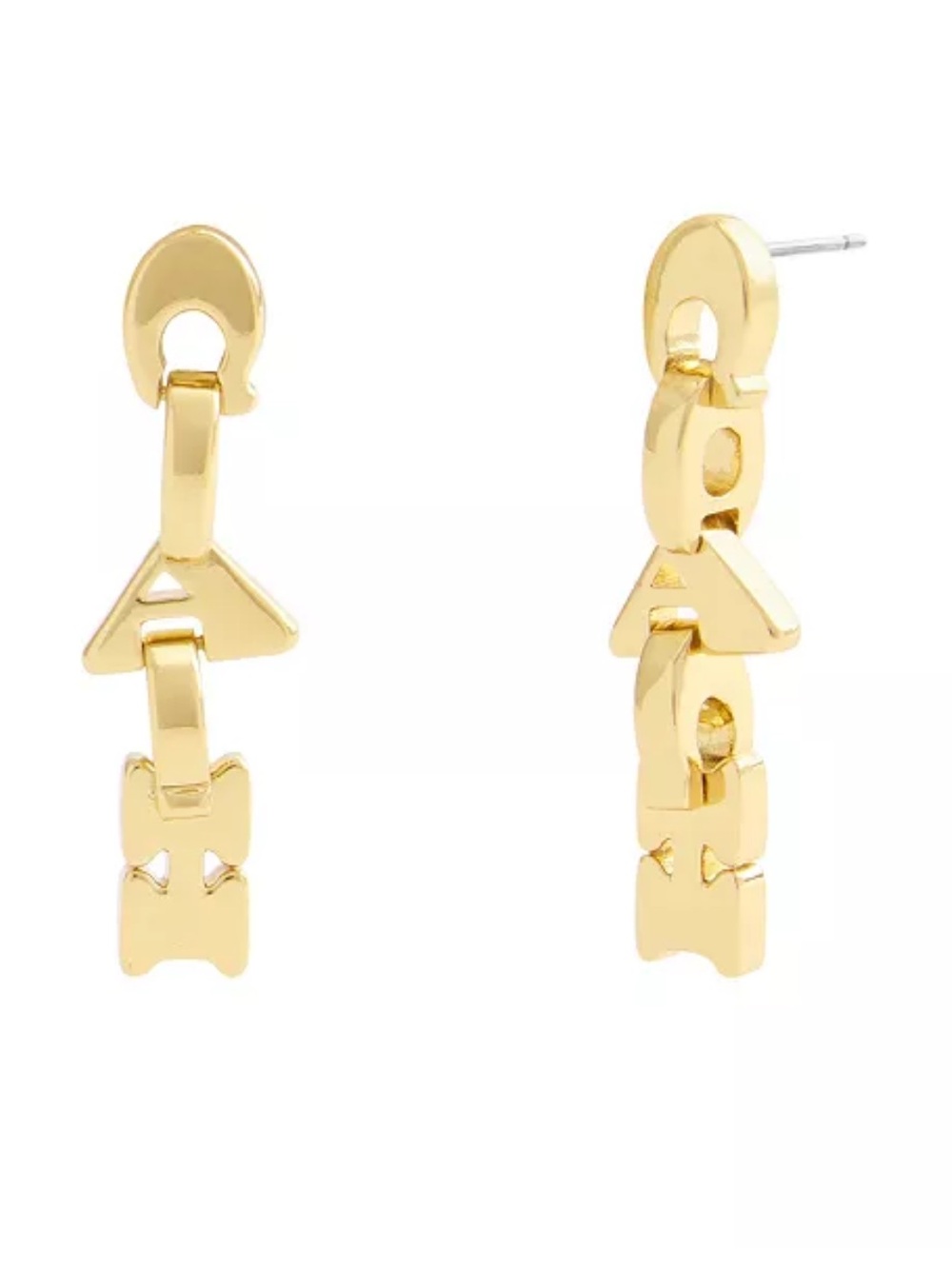 Coach Gold Jumbled Signature Logo Link Linear Earrings - Picture 1 of 7